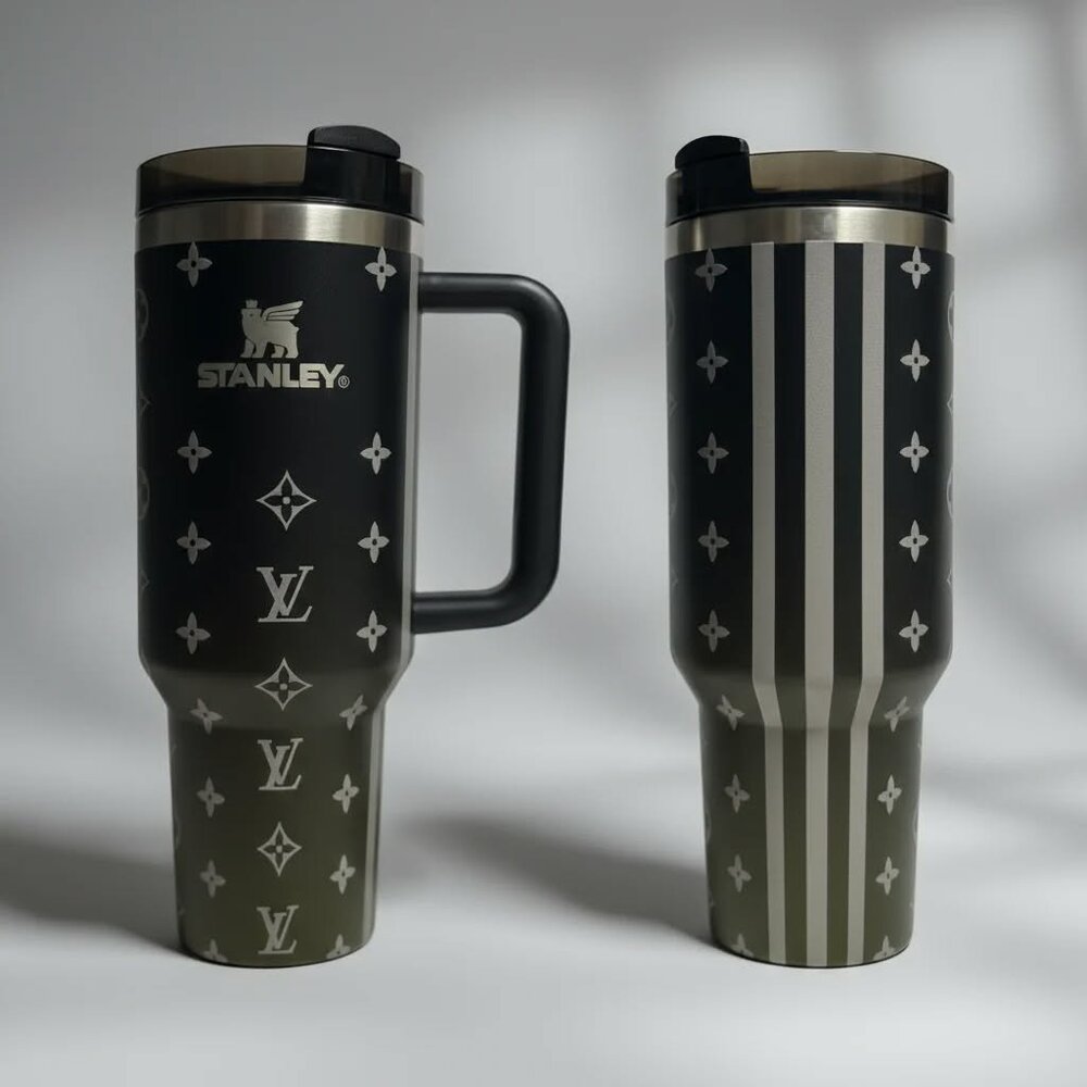 Stanley  Tumbler Black Striped 40 Ounce, Straw and Straw Topper